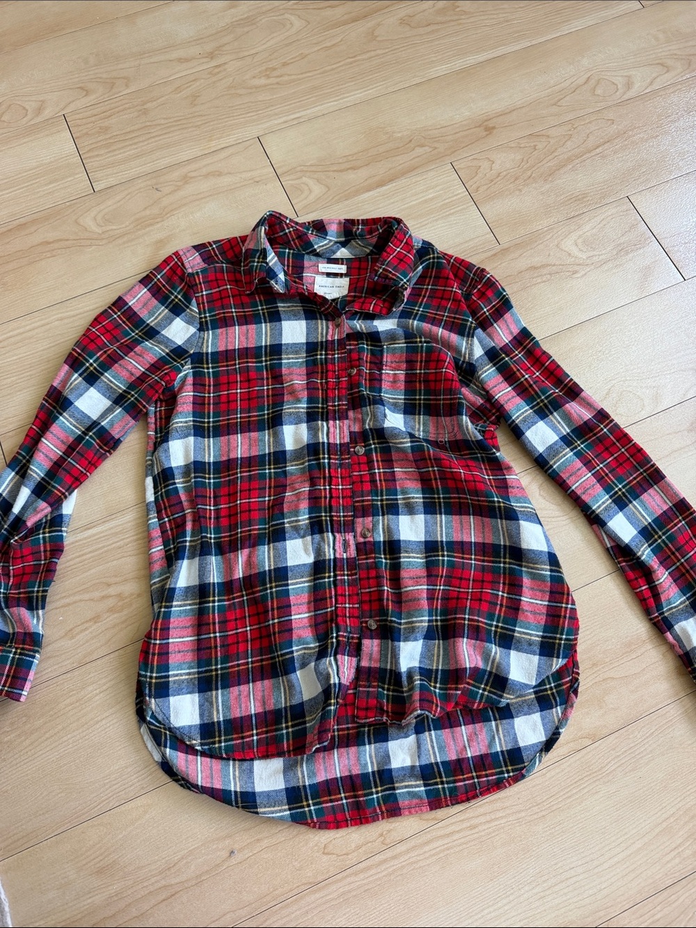 American Eagle Outfitters Red Plaid Button-Down Shirt
